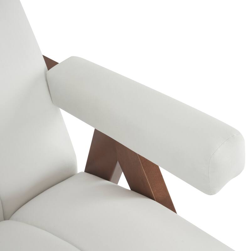 Roomfitters Mid-Century Modern Tufted Accent Chair with Walnut Solid Wood Frame and Inverted V-Legs, Ivory
