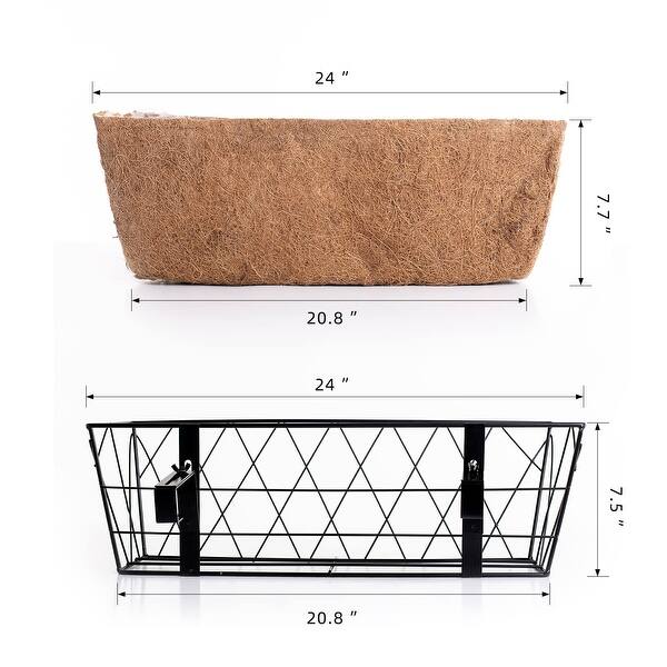 4 Pack Window Planter Box with Coco Liner, 24 Inch Metal Deck Railing ...