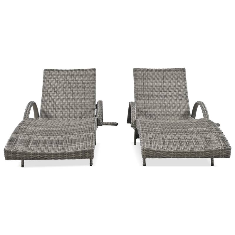 2-piece Outdoor Wicker Chaise Lounge Chairs Set with Pull-out Side Table, Patio Pool Adjustable Reclining Sun Lounger