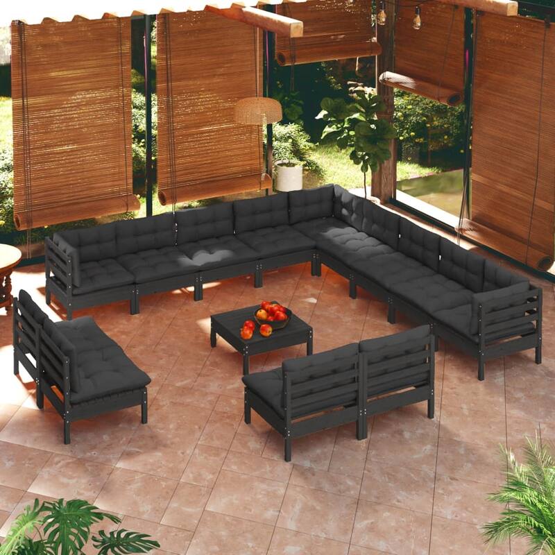 vidaXL Solid Pinewood Patio Lounge Set 9 Piece with Cushions Multi Colors