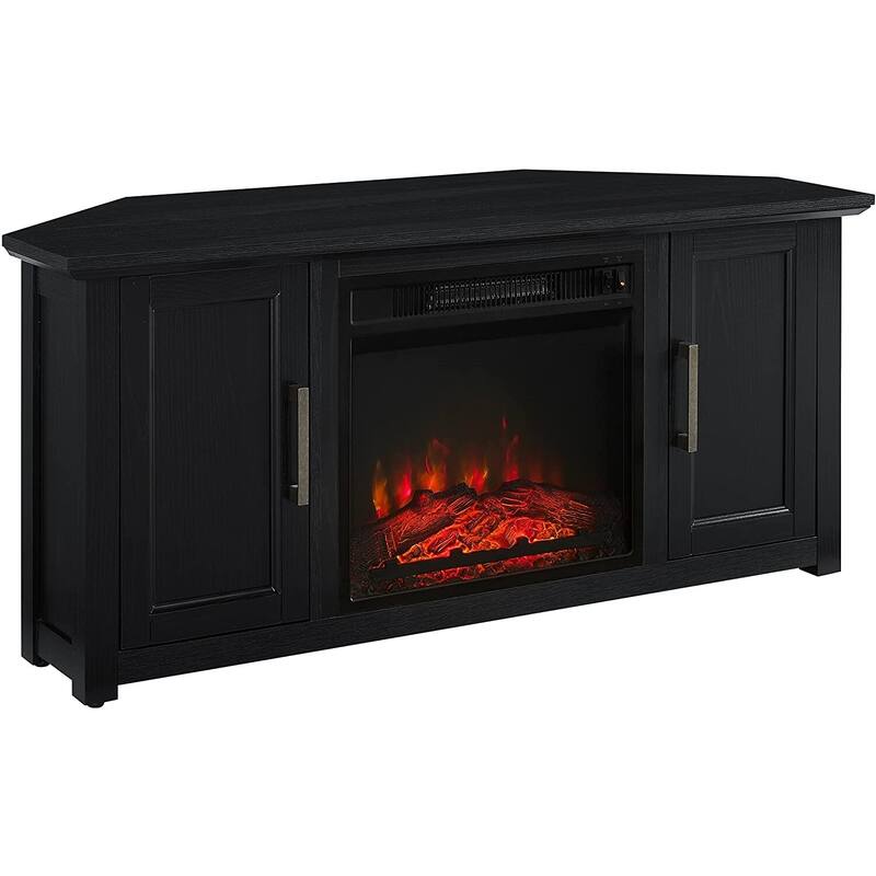 47.75 in. Freestanding Wood Smart Electric Fireplace TV Stand in Black with cable management system