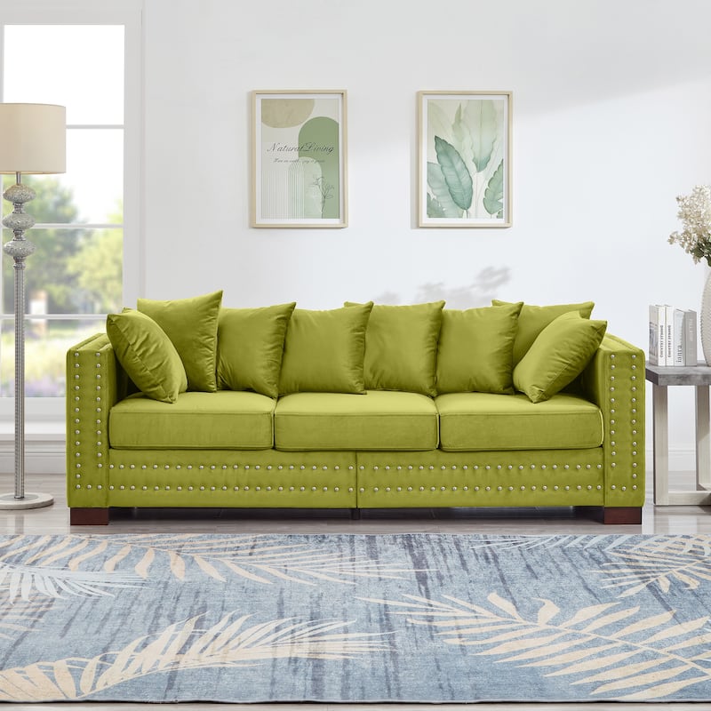 Modern Design Green Velvet Sofa with Storage and Removable Cushion Covers - Multi-Color