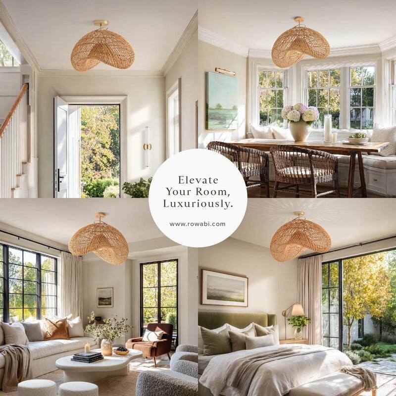 Sepherina Rattan Flush Mount - Rattan Natural 1-Light Handwoven Ceiling Light for Bedroom or Hallway in Modern, Farmhouse Style