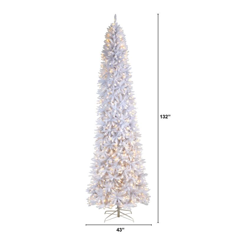 11' Slim White Artificial Christmas Tree with 950 Warm White LED Lights and 2836 Bendable Branches