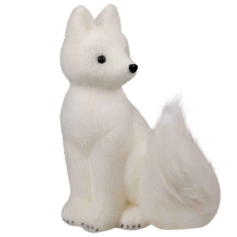 Glittered Sitting Arctic Fox Christmas Figure - 9.5" - White