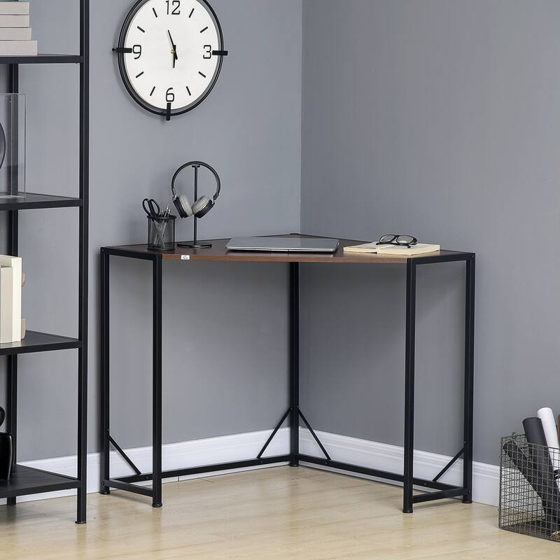 HOMCOM Space-Saving Small Corner Writing Desk & Corner TV Stand, Corner Computer Desk with Strong Metal Frame