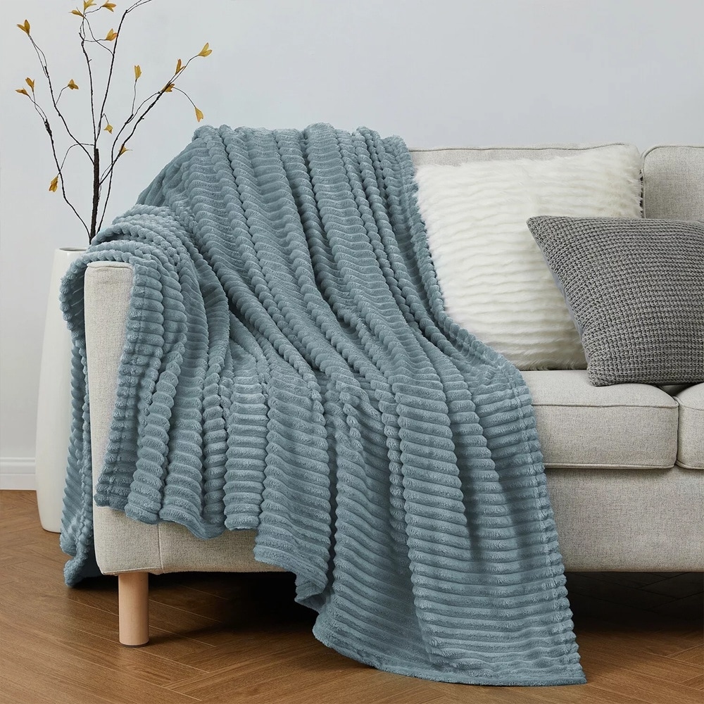 Cut Plush Fleece Blanket Super Soft Lightweight Queen Stone Blue