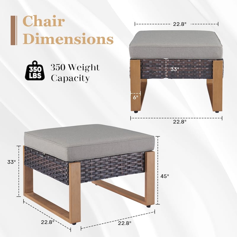 2 Pieces Outdoor Patio Ottoman with Cushion