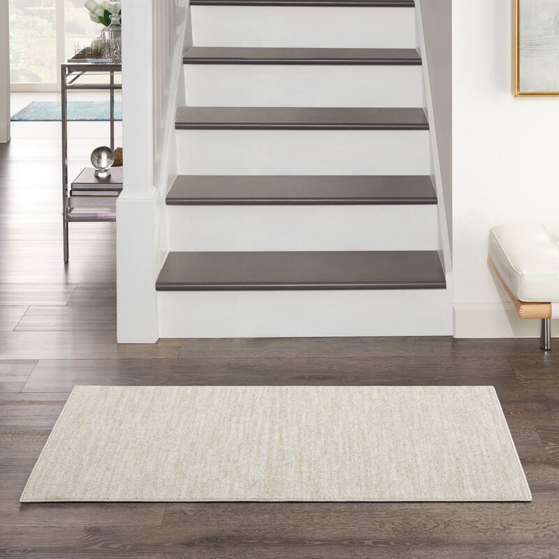 Nourison Essentials Solid Contemporary Indoor/Outdoor Area Rug - 2' x 4' Runner - Ivory Beige