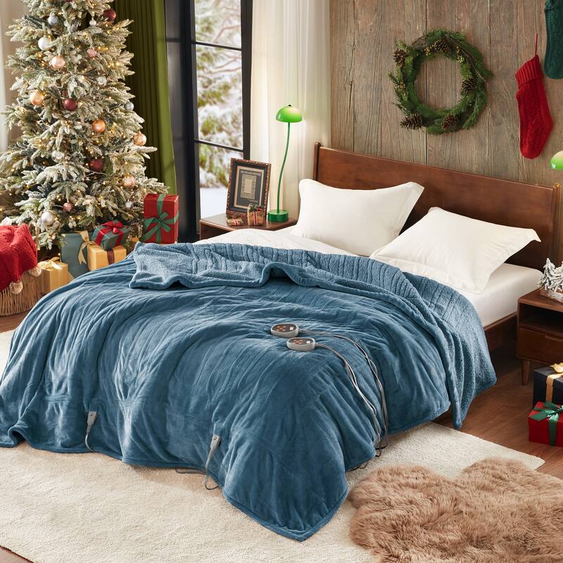 Beautyrest Solid Microlight to Berber Heated Blanket - Queen - Blue