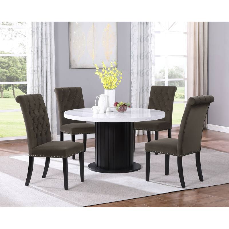 2pc Set Luxurious Feel Button-Tufted High Back Elegant Rolled Top Velvet Fabric Upholstered Nailhead Trim Tapered Legs
