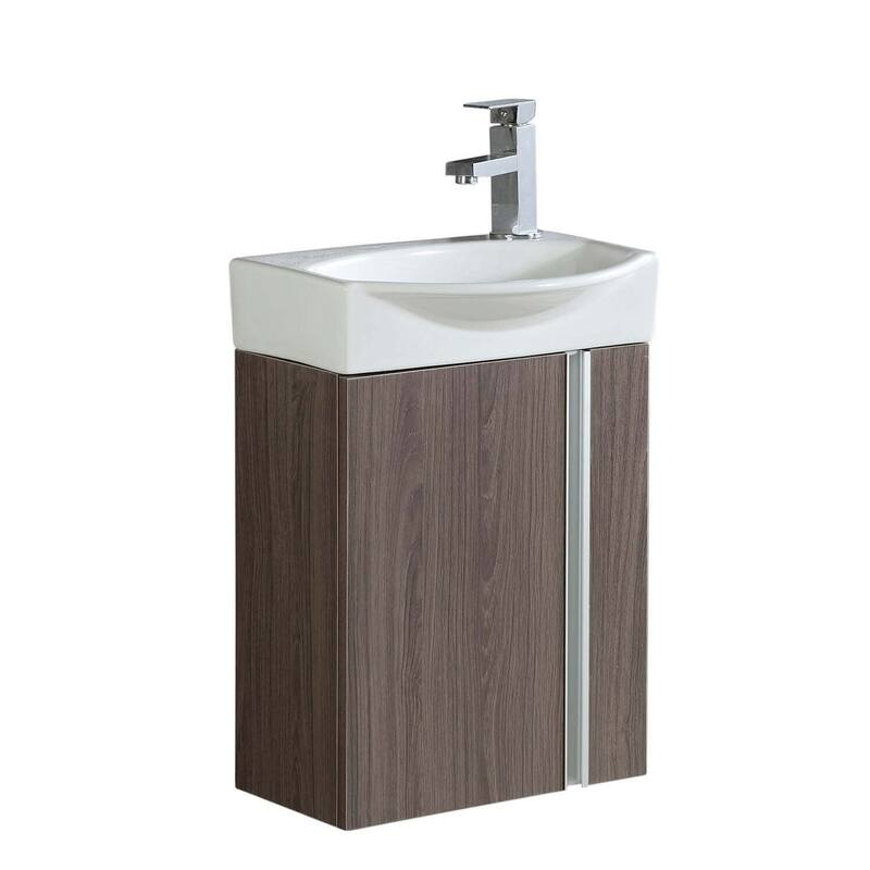 Fine Fixtures Compacto Black Walnut Wall Mount Single Bathroom Vanity with Vitreous China Sink and Mirror - Gray Taupe