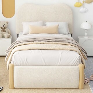 Cozy and Durable Upholstered Platform Bed with Wood Supporting Feet