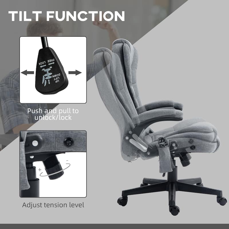 6 Point Massage Reclining Chair Executive Office Chair Ergonomic High Back Armchair with Lumbar Heating