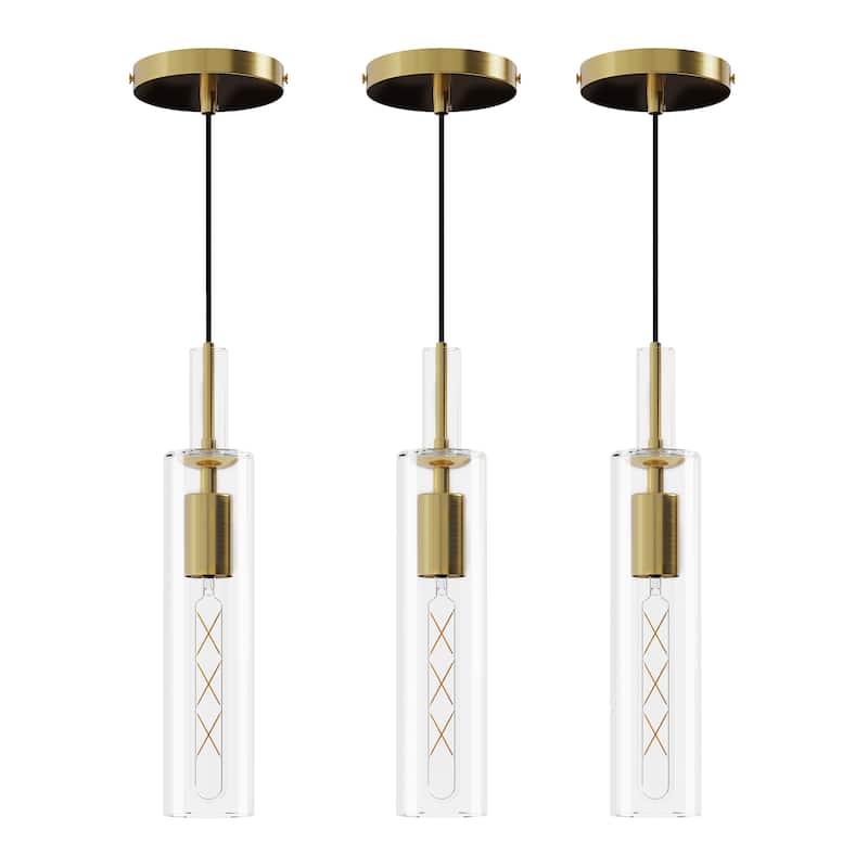 Pendant Light Fixtures,3 Pack Modern Pendant Lighting with Clear Striped Glass Shade, Hanging Pendant Lights Kitchen Island