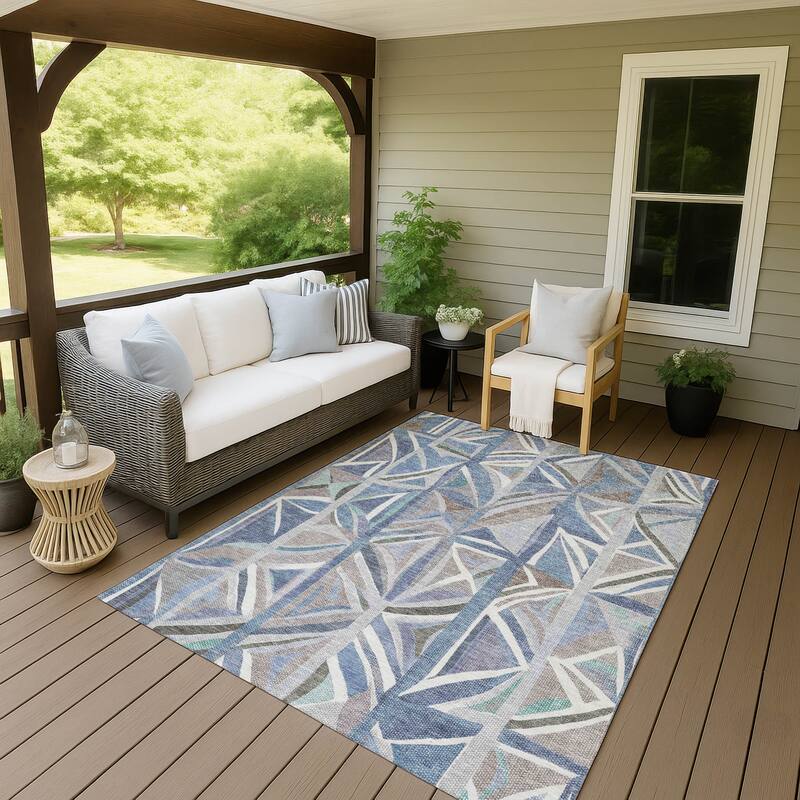 Machine Washable Indoor/ Outdoor Modern Mosaic Chantille Rug - Denim - 5' x 7'6"