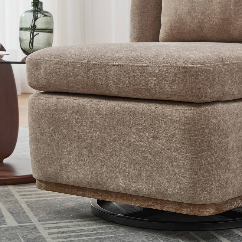 Chenille Upholstered Swivel Accent Chair, Armless Sofa Chair with Pillow, Lounge Reading Chair with Metal Base