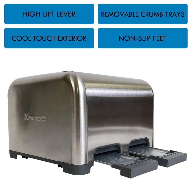 Kenmore 4-Slice Stainless Steel Toaster, Dual Controls, Wide Slot