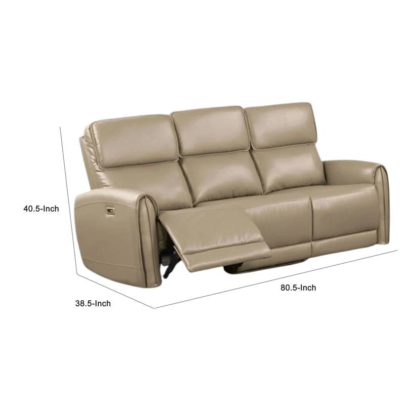 Sily Power Reclining Sofa, Beige Faux Leather, 81 Inch, USB Ports