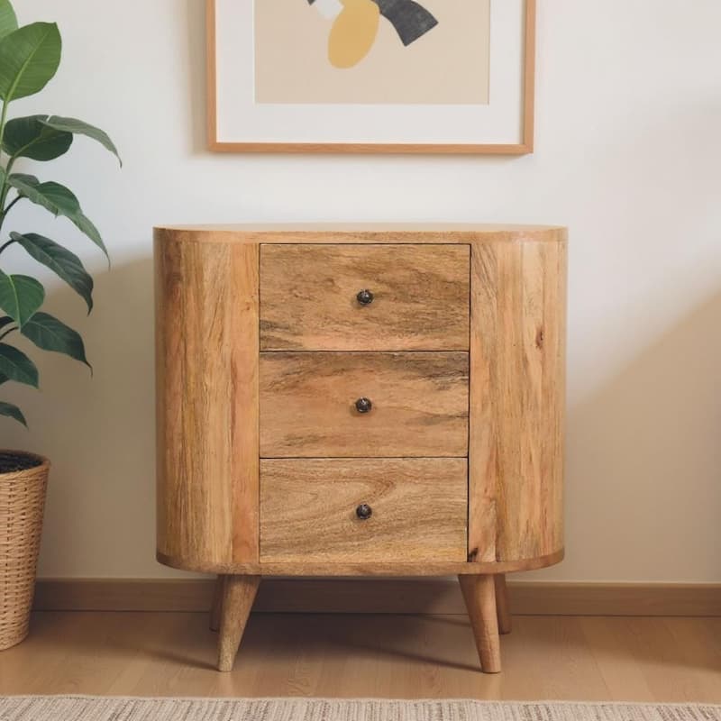 HomeRoots 26" Oak Solid Wood Oval Accent Cabinet With Three Drawers - Oak