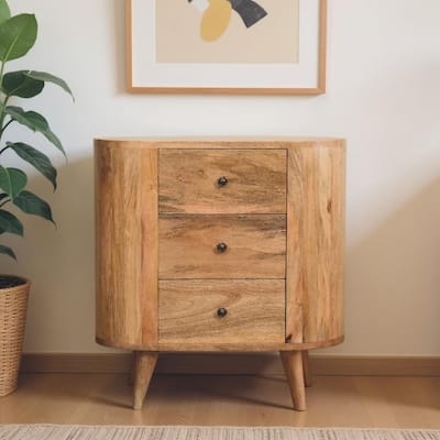 HomeRoots 26" Oak Solid Wood Oval Accent Cabinet With Three Drawers