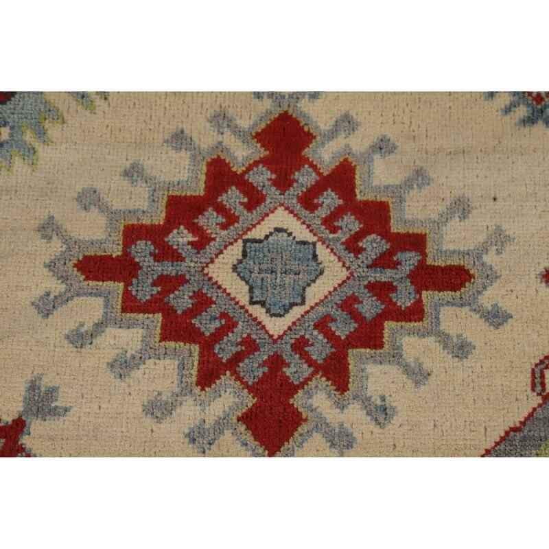 Hand Knotted Oriental 100% Wool Carpet Traditional Geometric Beige & Ivories Kazak Area Rug - 12' 0'' X 9' 1''