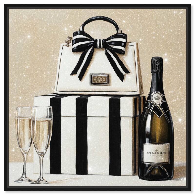 Black and White Striped Glam Canvas by Art Remedy - Black - 20" x 20"