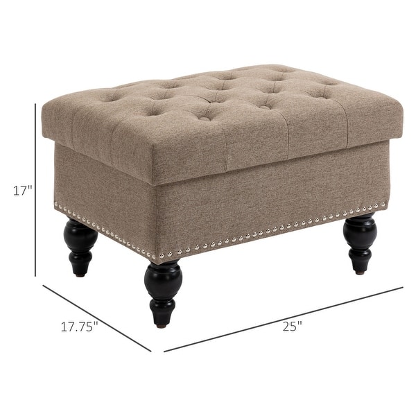 dimension image slide 4 of 7, HOMCOM Storage Ottoman with Removable Lid, Button-Tufted Fabric Bench for Footrest and Seat with Wood Legs