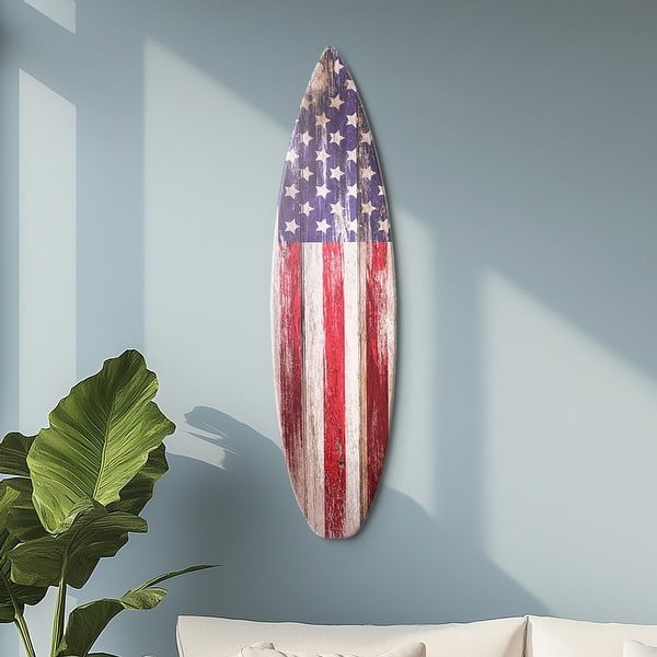 slide 2 of 15, American Flag Wood Surfboard Plaque Wall Sign - 60"x15" - 60" x 15" 60" x 15" - Red, Blue & White