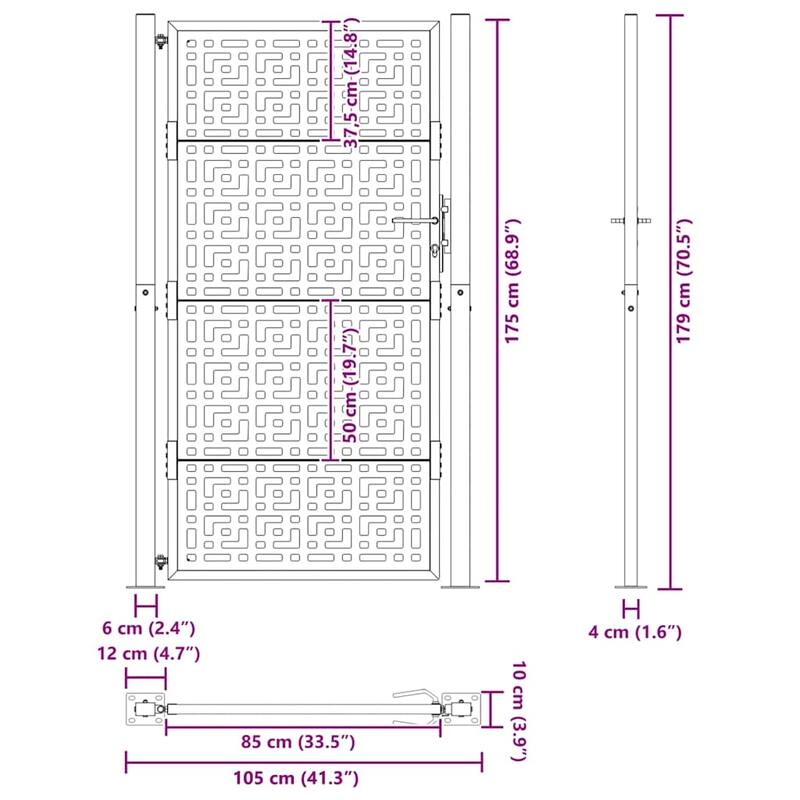 vidaXL Garden Gate Black Steel Leaf Design