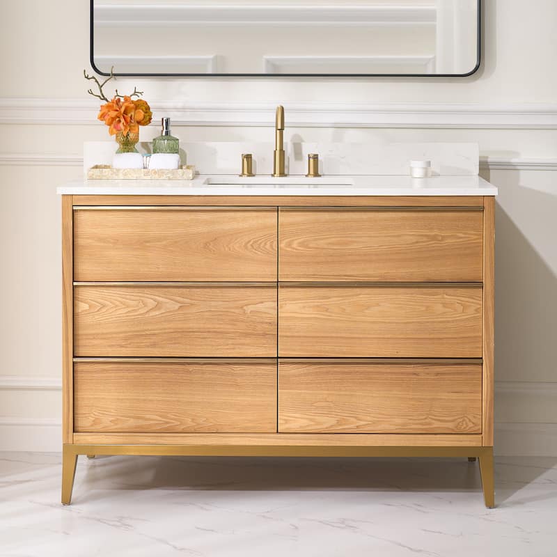 36"/48"/60" W Width Solid Wood Bathroom Vanity with Stain-resistant Carrera White Quartz Top and Sink