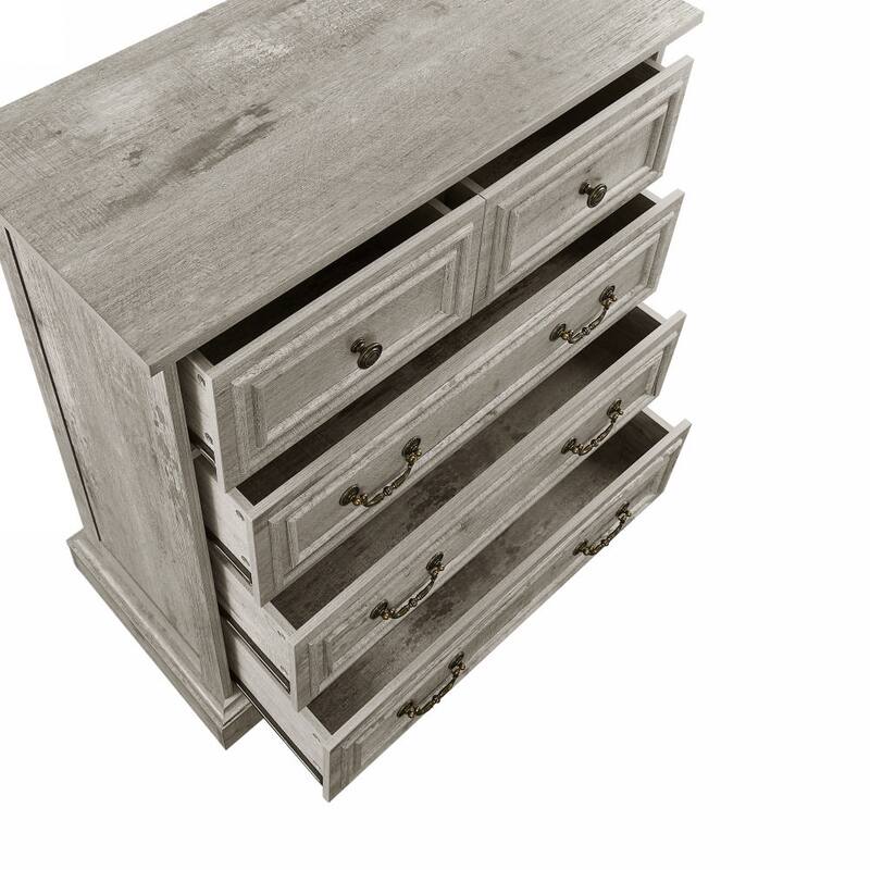 Rustic Wide 5 Drawer Dresser with Natural Texture