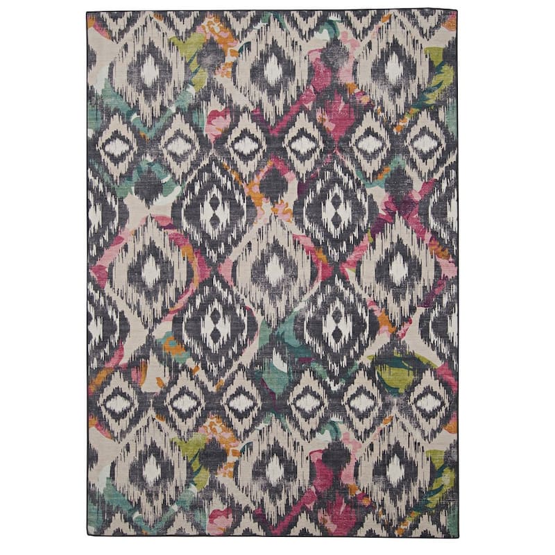 Indoor/Outdoor Water Resistant Panama Aqua & Orange Washable Area Rug - 2' x 3' - 2' x 3' - Grey/Ivory