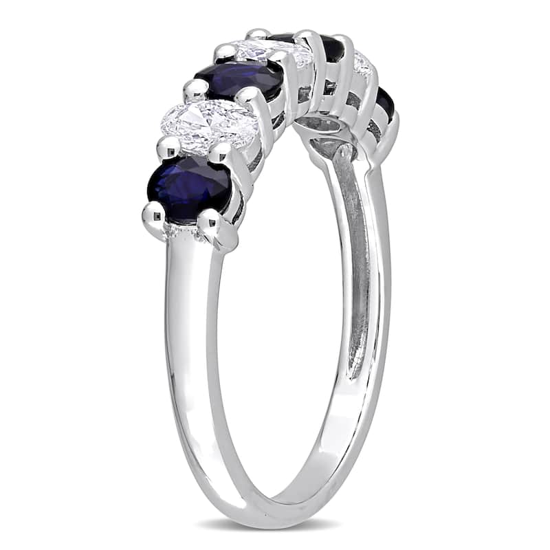 Miadora Oval Sapphire and 1/2ct TDW Diamond Semi-Eternity Anniversary Band in 14k White Gold