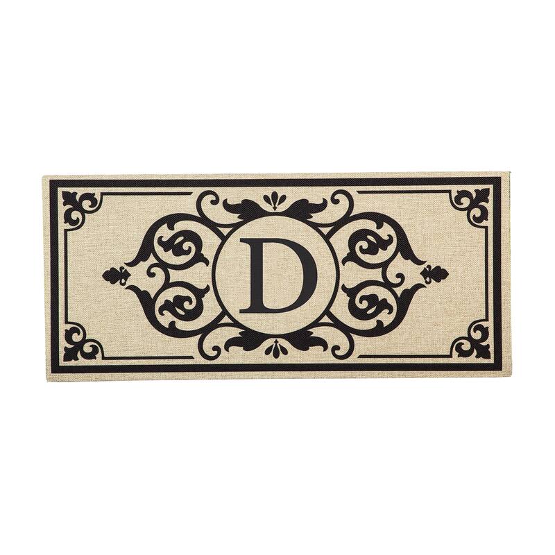 22 in. x 10 in. Cambridge Monogram Burlap Sassafras Switch Mat, Letter D