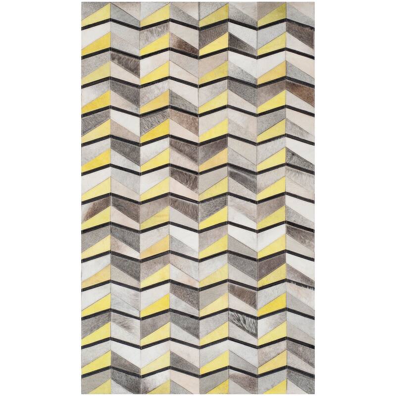 SAFAVIEH Handmade Studio Leather Rachela Modern Leather Rug - 3' x 5' - Ivory/Yellow