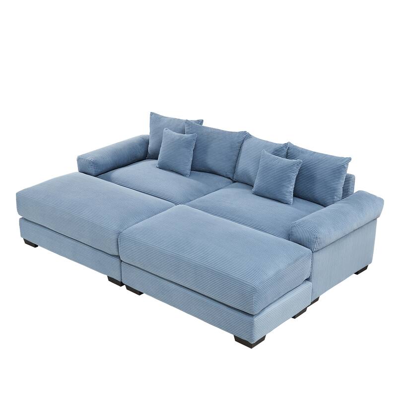 Sectional Couch with 2 Movable Ottomans, 92" Corduroy Couches for Living Room, Upholstered Sofa Couch with Deep Seat for Bedroom