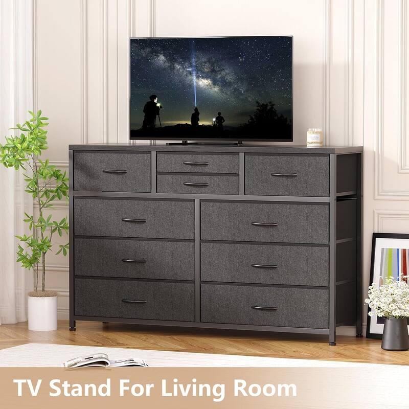 10 Drawer Dresser,TV Stand Entertainment Center Fabric Storage