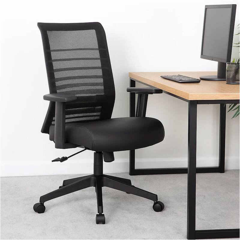 Zara Rolling Task Chair, Black Mesh and Antimicrobial Vinyl, Synchro-Tilt