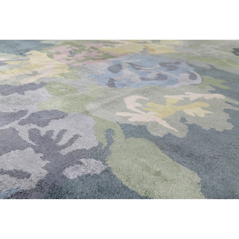 Abstract Indian Area Rug Handmade Contemporary Wool & Silk Carpet - 8'2"x 11'3"