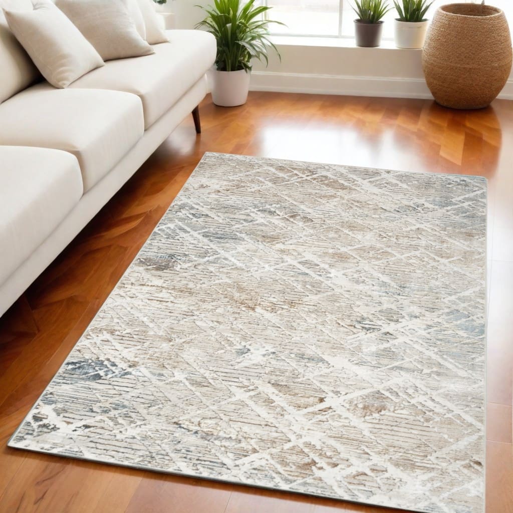 Kegin Power Loomed Abstract Modern Non Skid Stain Resistant Area Rug By HomeRoots - 87' X '63' X '0.39