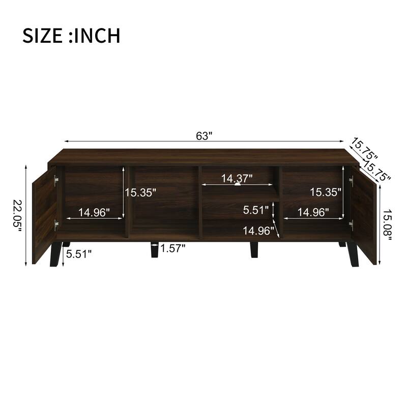Mid Century TV Stand with 2 Cabinets, Media Console Table for TVs up to 70''