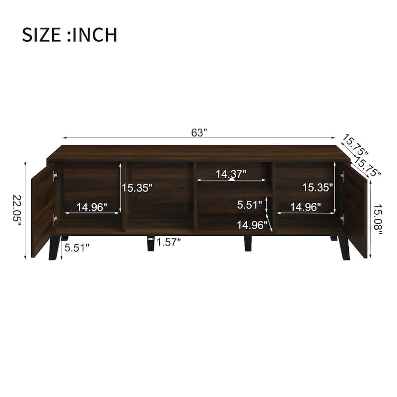Roomfitters Mid Century TV Stand with 2 Cabinets, Console for 70" TVs, Entertainment Center for Living Room, Dark Brown