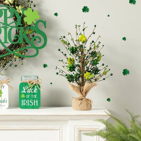Glitzhome 18"H St Patrick's Shamrock and Berry Table Tree
