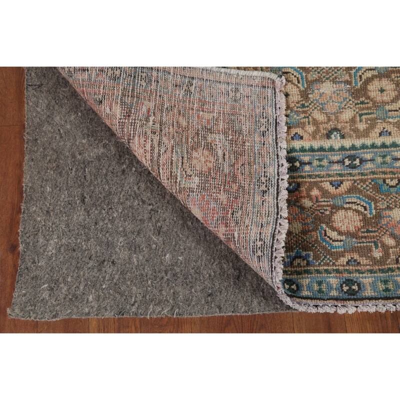 Pink Geometric Tabriz Persian Vintage Rug Hand-Knotted Wool Carpet - 6'7"x 9'9"