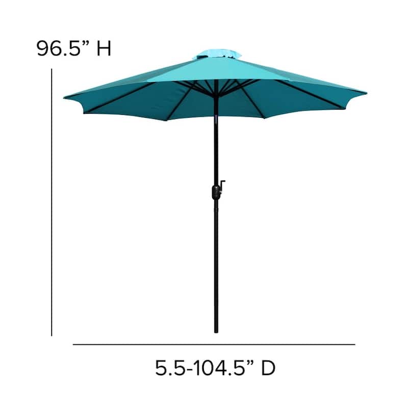 30" x 48" Faux Teak Patio Table, 4 Chairs and 9FT Patio Umbrella with Base