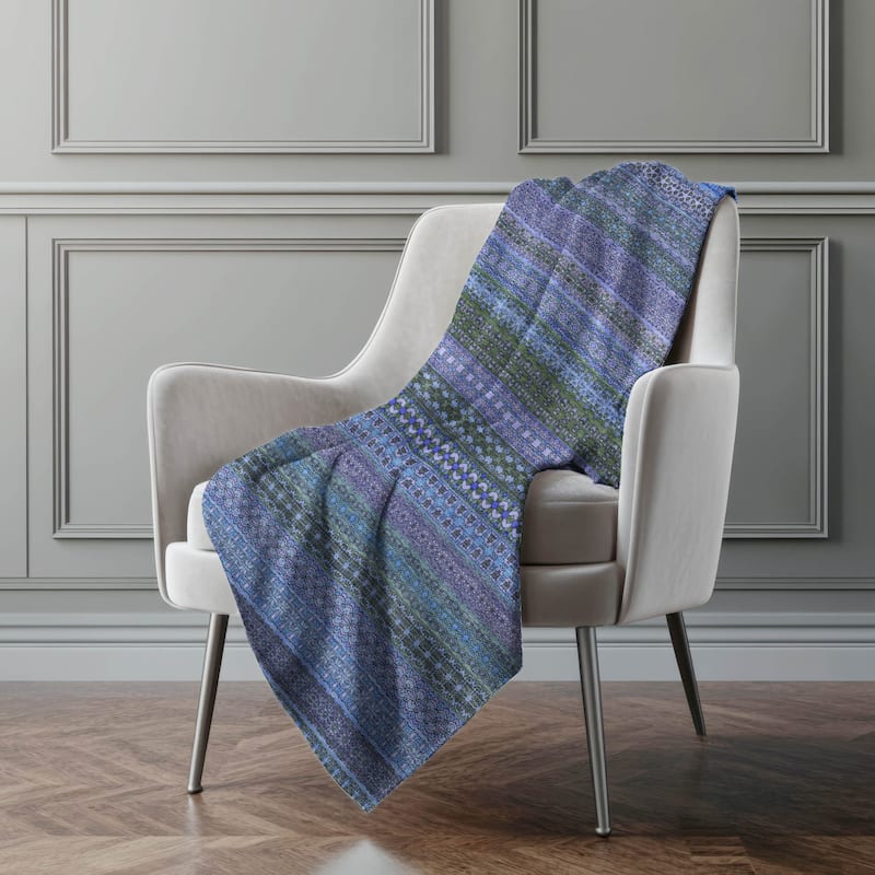Premium Machine Washable Boho Stripes Sherpa Throw Blanket - Blue - 4'2" x 5'10"