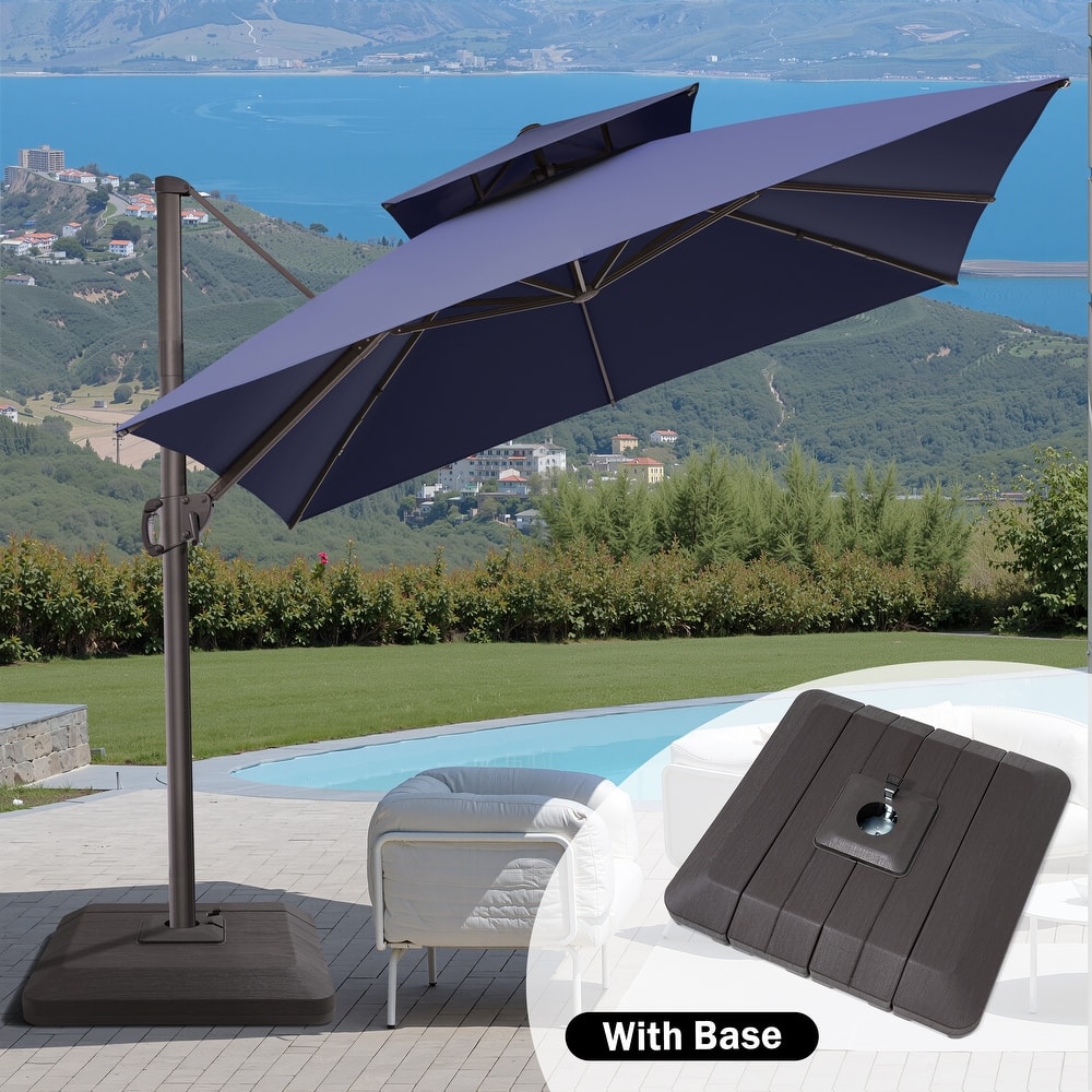 10FT Square Patio Cantilever-Offset 360 Degree Rotation Umbrella with Base