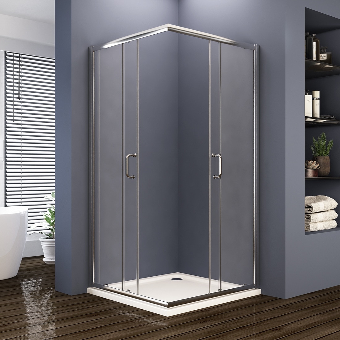 Elegant Corner Shower Enclosure 34.in W x 72.in H Double Sliding Shower Door in Chrome Finish(Shower Base Not Included)