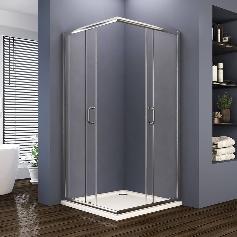 Elegant Corner Shower Enclosure 34.in W x 72.in H Double Sliding Shower Door in Chrome Finish(Shower Base Not Included) - 34" x 34" x 72" - Chrome